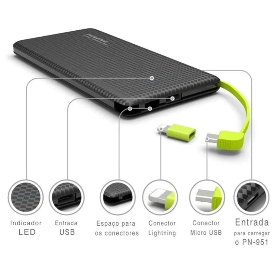 Carregador Portátil Celular 10000mah Bateria Externa Pineng PN-951