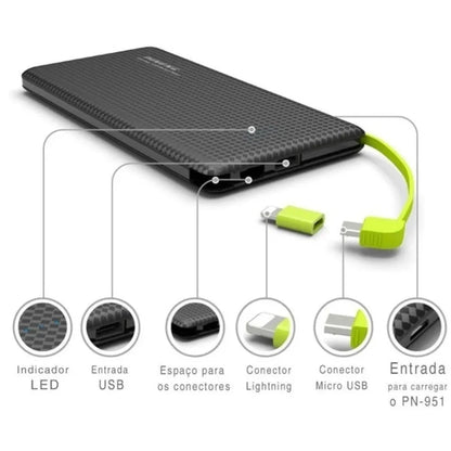 Carregador Portátil Celular 10000mah Bateria Externa Pineng PN-951