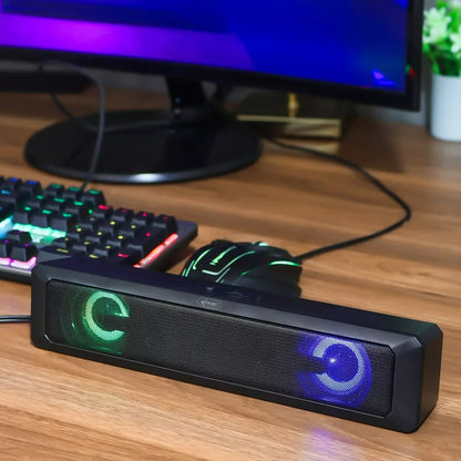 Soundbar Gamer 6W USB + P2 com LED RGB – Som Potente HI-FI