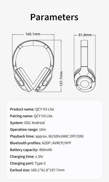 QCY H3 Lite Fones Bluetooth 5.3 com ANC e Som HiFi